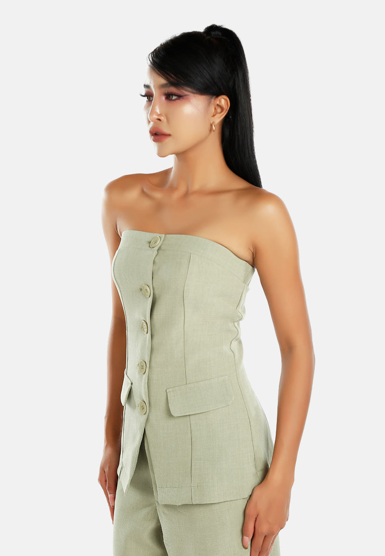 tailored woven button-down corset top#color_sage