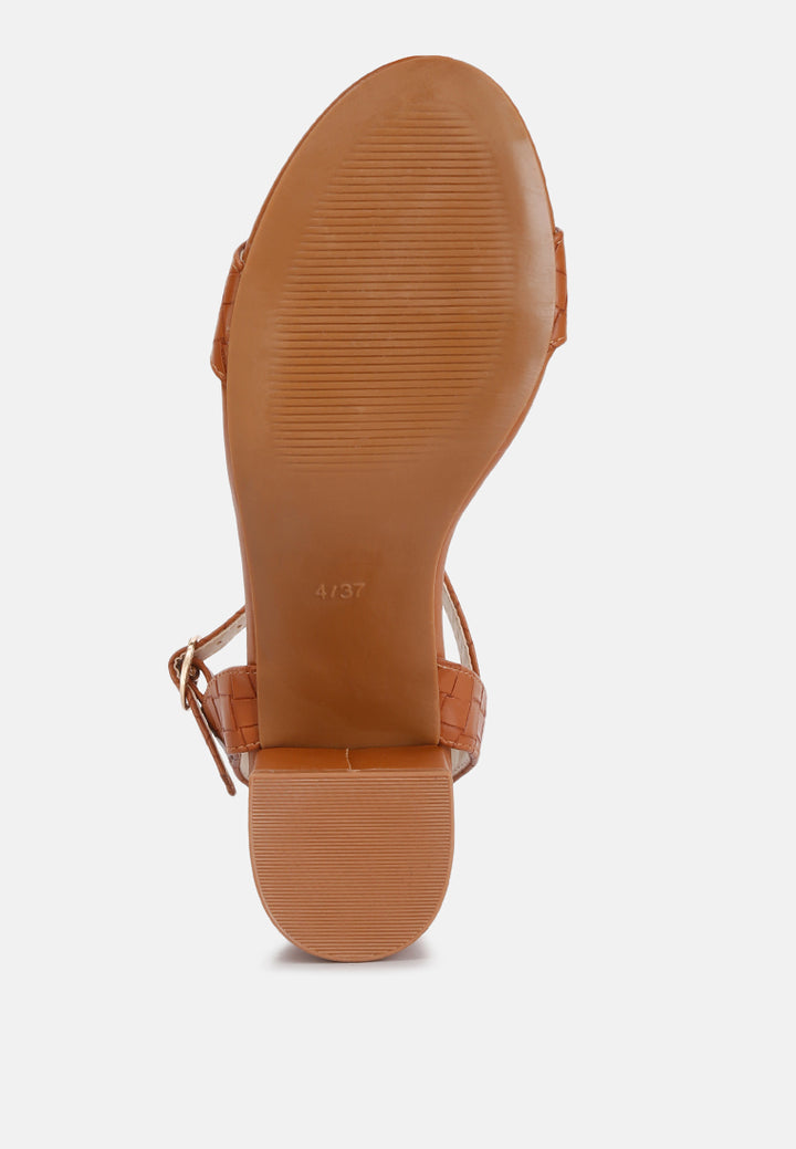 poiret woven strap block heel sandals#color_tan