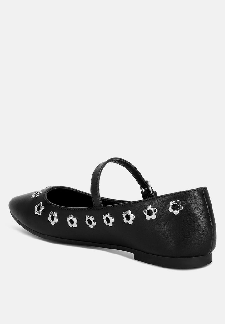 tanzer floral eyelet strapped ballerinas#color_black