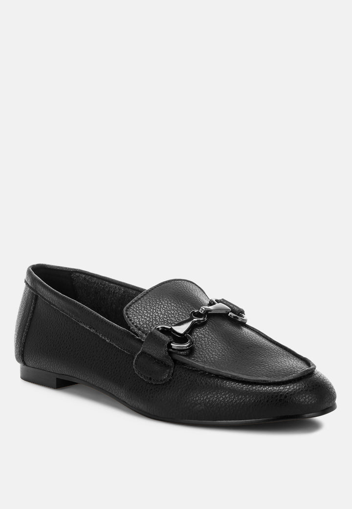 Mocasines taranis horsebit monocromáticos de piel auténtica#color_negro