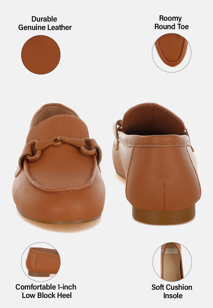 Mocasines taranis monocromáticos horsebit de piel auténtica#color_tan