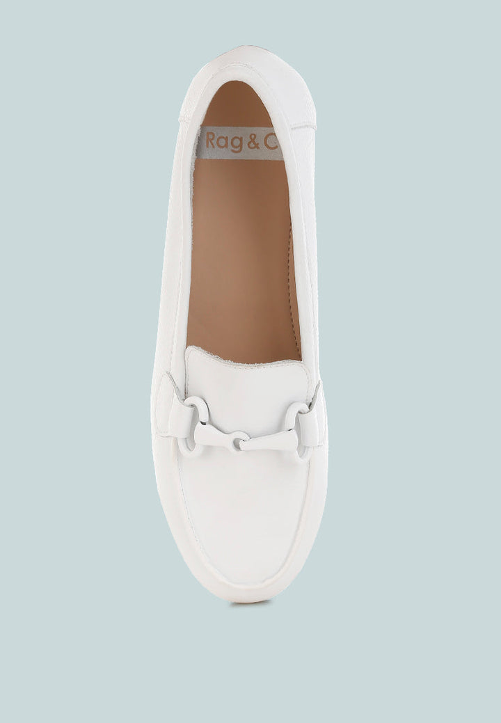 Mocasines taranis horsebit monocromáticos de piel auténtica#color_blanco