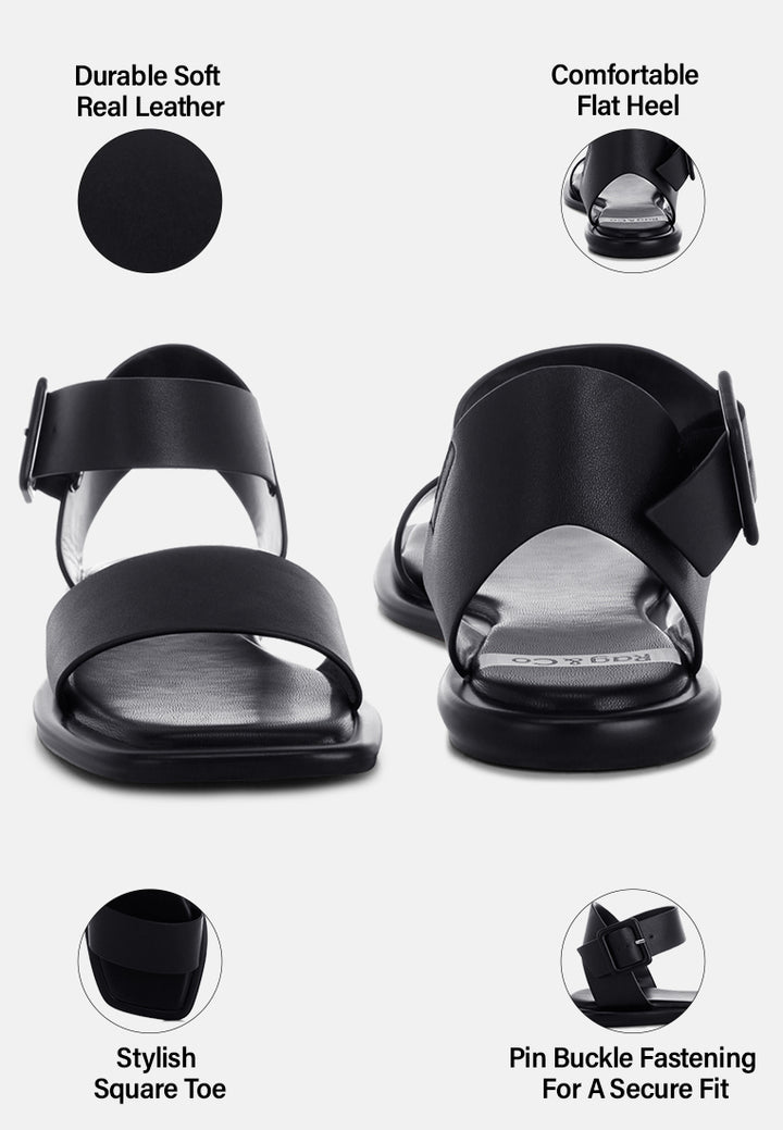tayana chunky buckle strap flats#color_black-genuine-leather