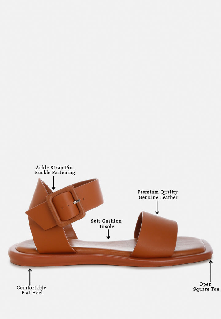 tayana chunky buckle strap flats#color_tan-genuine-leather
