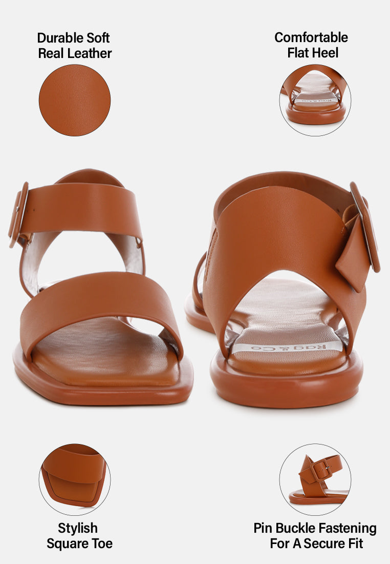 tayana chunky buckle strap flats#color_tan-genuine-leather