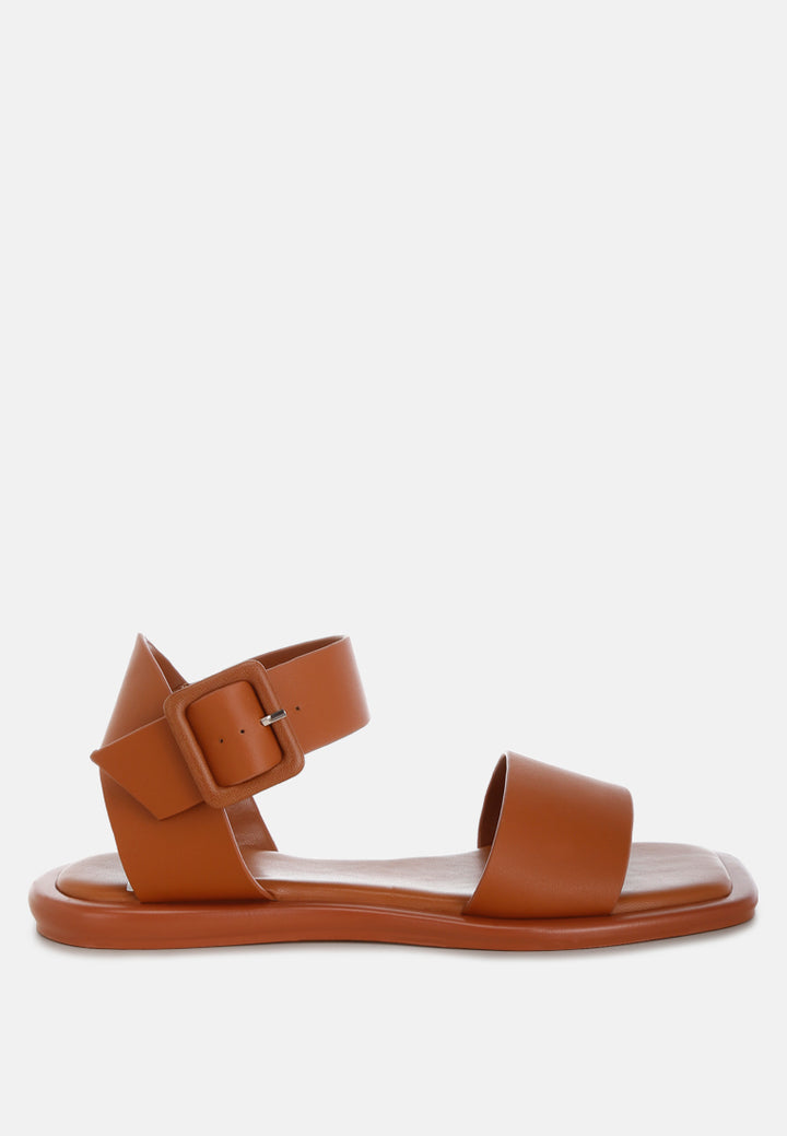 tayana chunky buckle strap flats#color_tan-genuine-leather