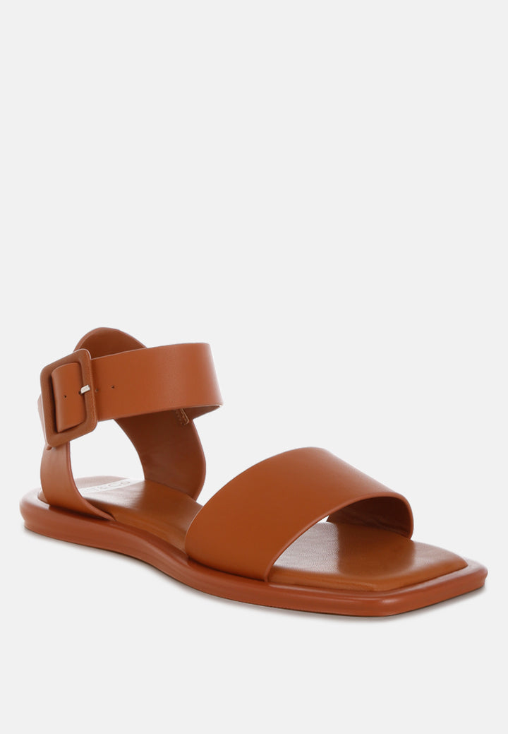 tayana chunky buckle strap flats#color_tan-genuine-leather