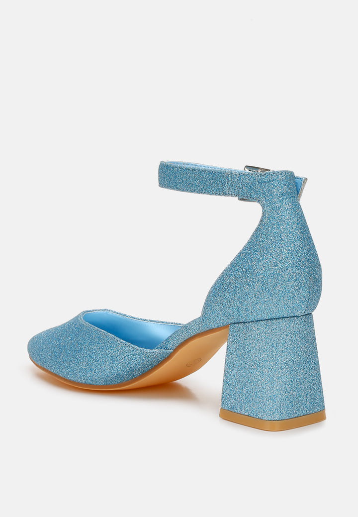 taznia glitter block heel sandals#color_blue