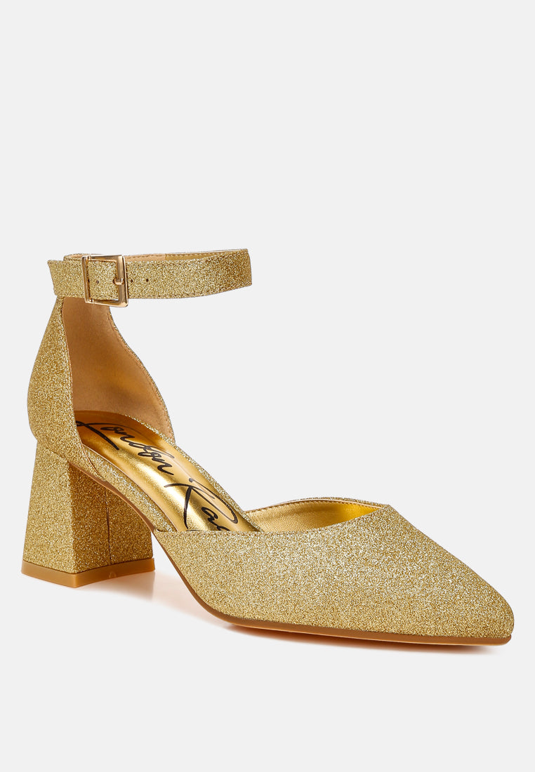 glitter block heel sandals by motes#color_gold