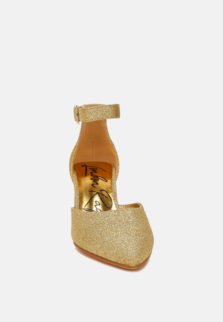 glitter block heel sandals by motes#color_gold