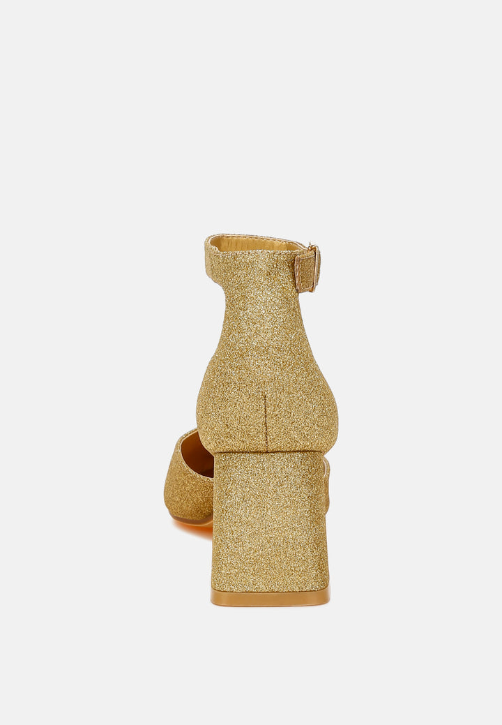 glitter block heel sandals by motes#color_gold
