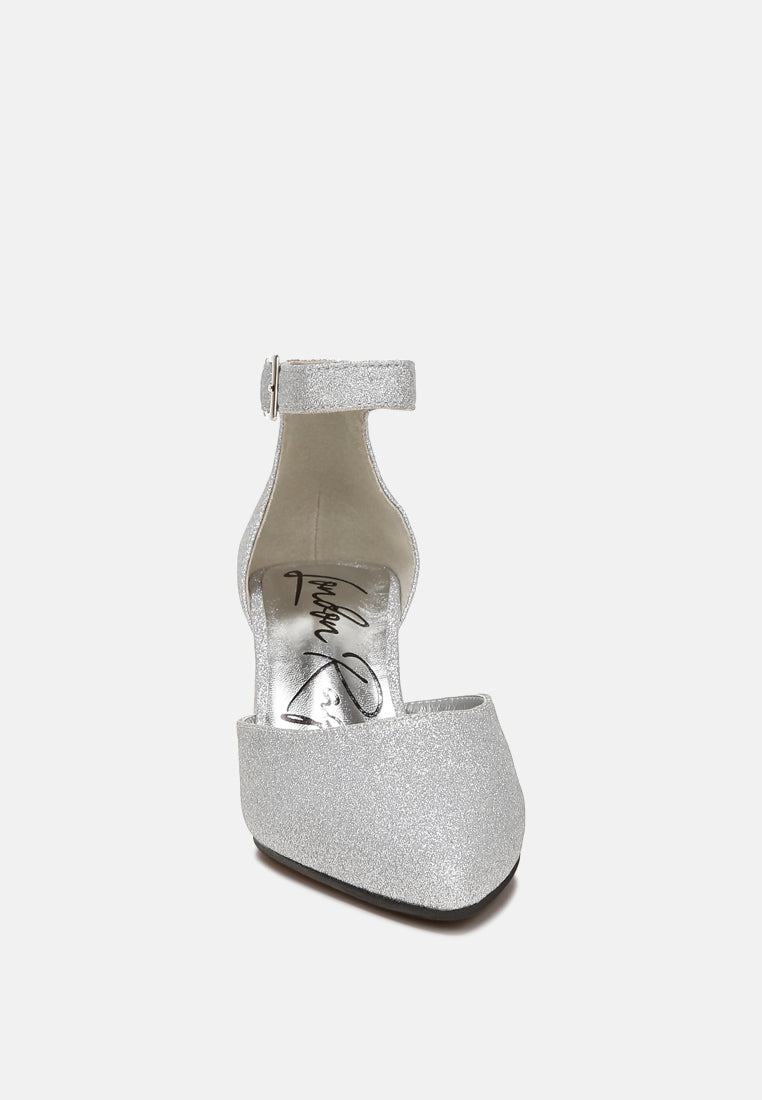 glitter block heel sandals by motes#color_silver