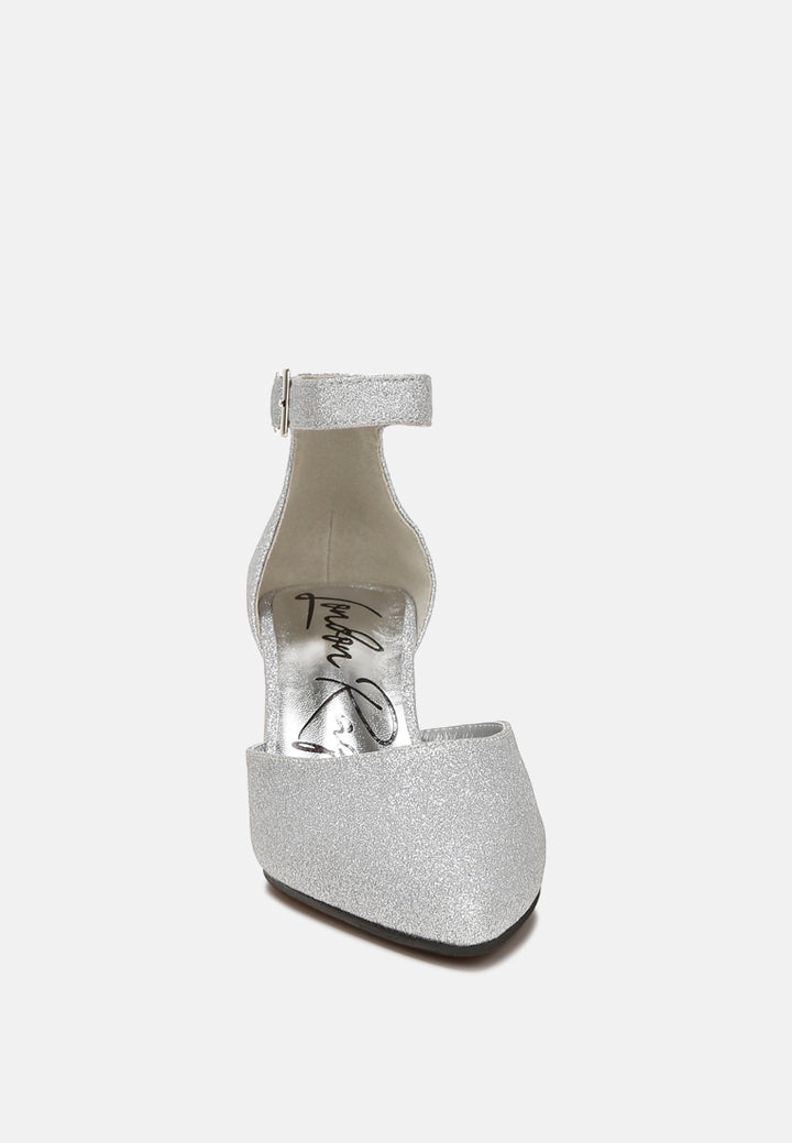 glitter block heel sandals by motes#color_silver