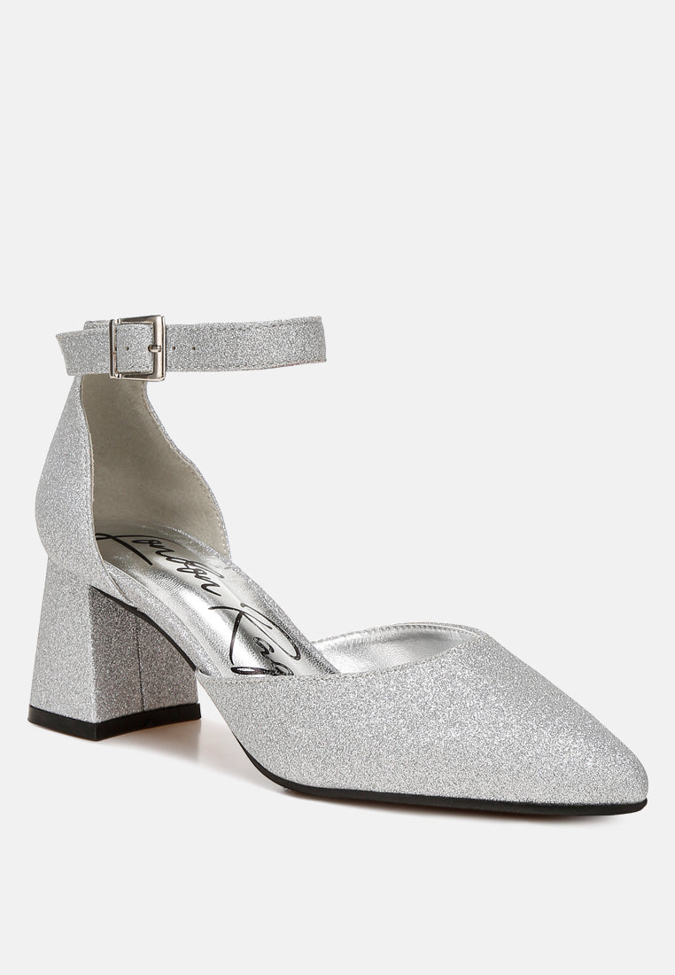glitter block heel sandals by motes#color_silver