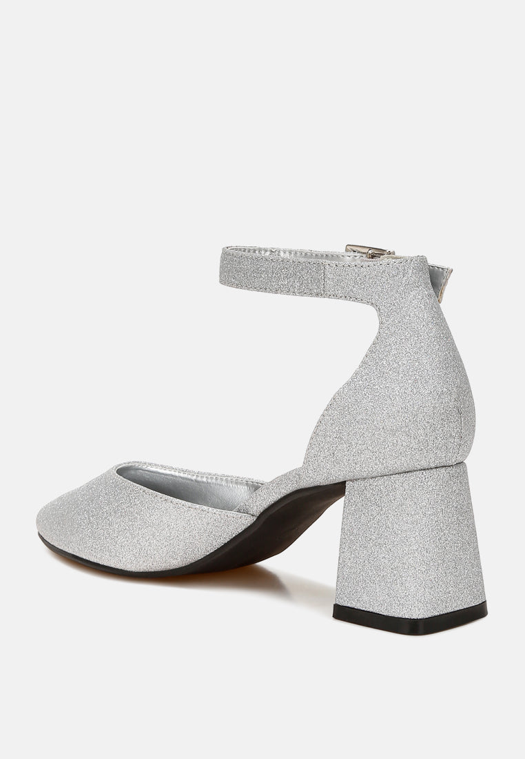 glitter block heel sandals by motes#color_silver