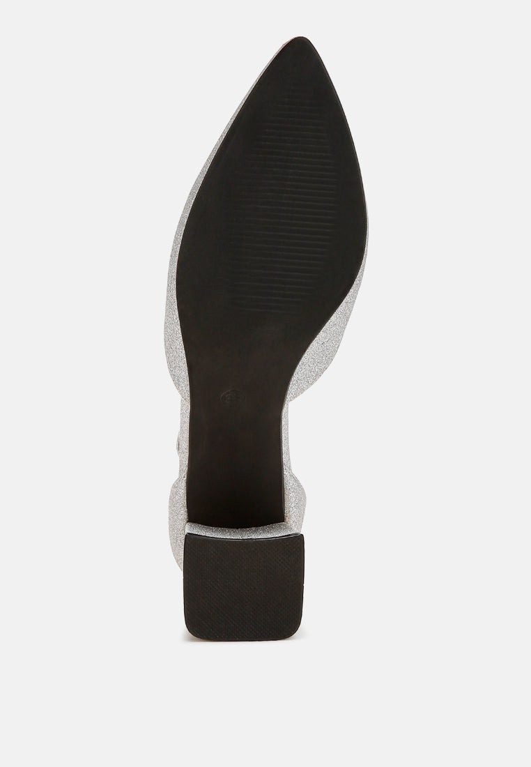 glitter block heel sandals by motes#color_silver
