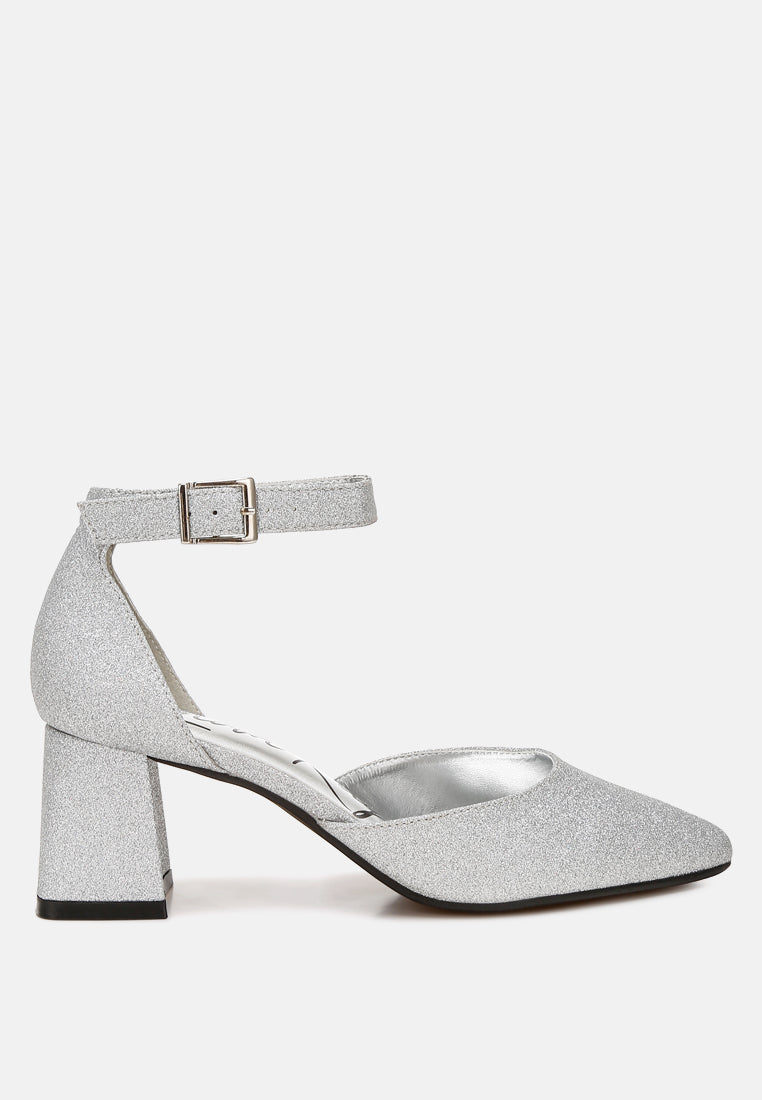 glitter block heel sandals by motes#color_silver