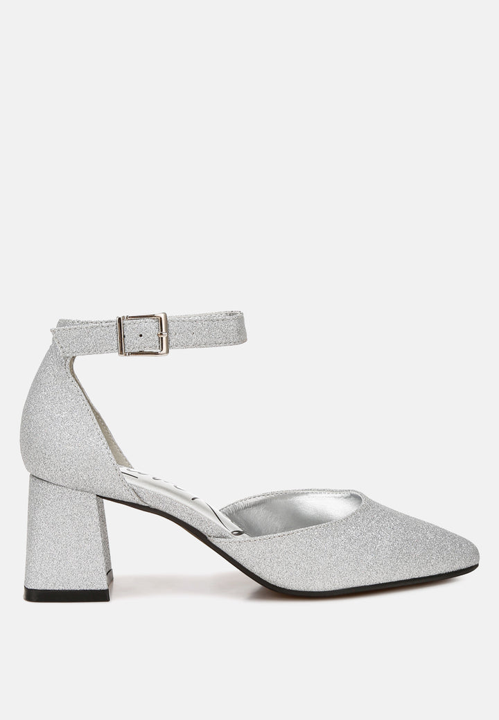 glitter block heel sandals by motes#color_silver