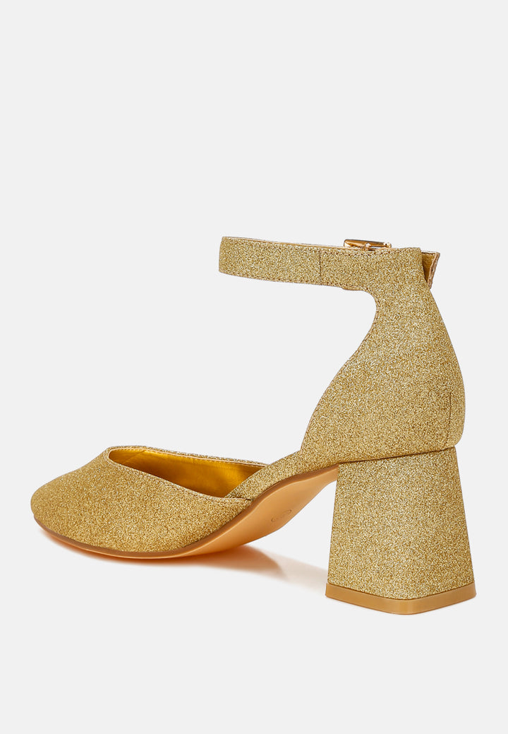 taznia glitter block heel sandals#color_gold