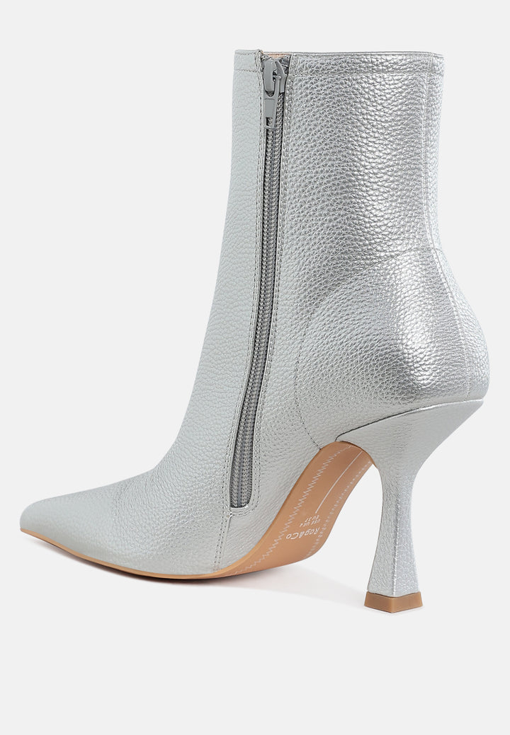 tentia metallic pleather spool heel boots#color_silver