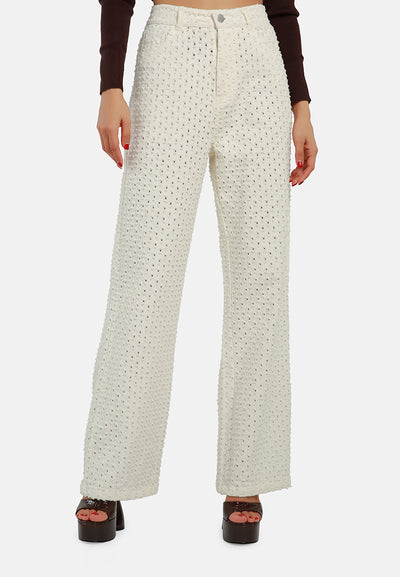 textured high waist pants#color_white