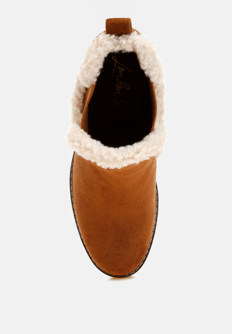 faux fur lined chelsea boots by ruw#color_tan