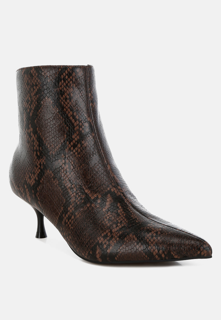 thymus snake print kitten heel boots#color_chocolate