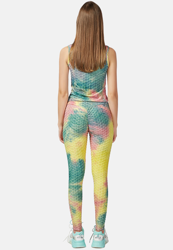 tie dye fitness yoga co-ord set#color_green-yellow-red