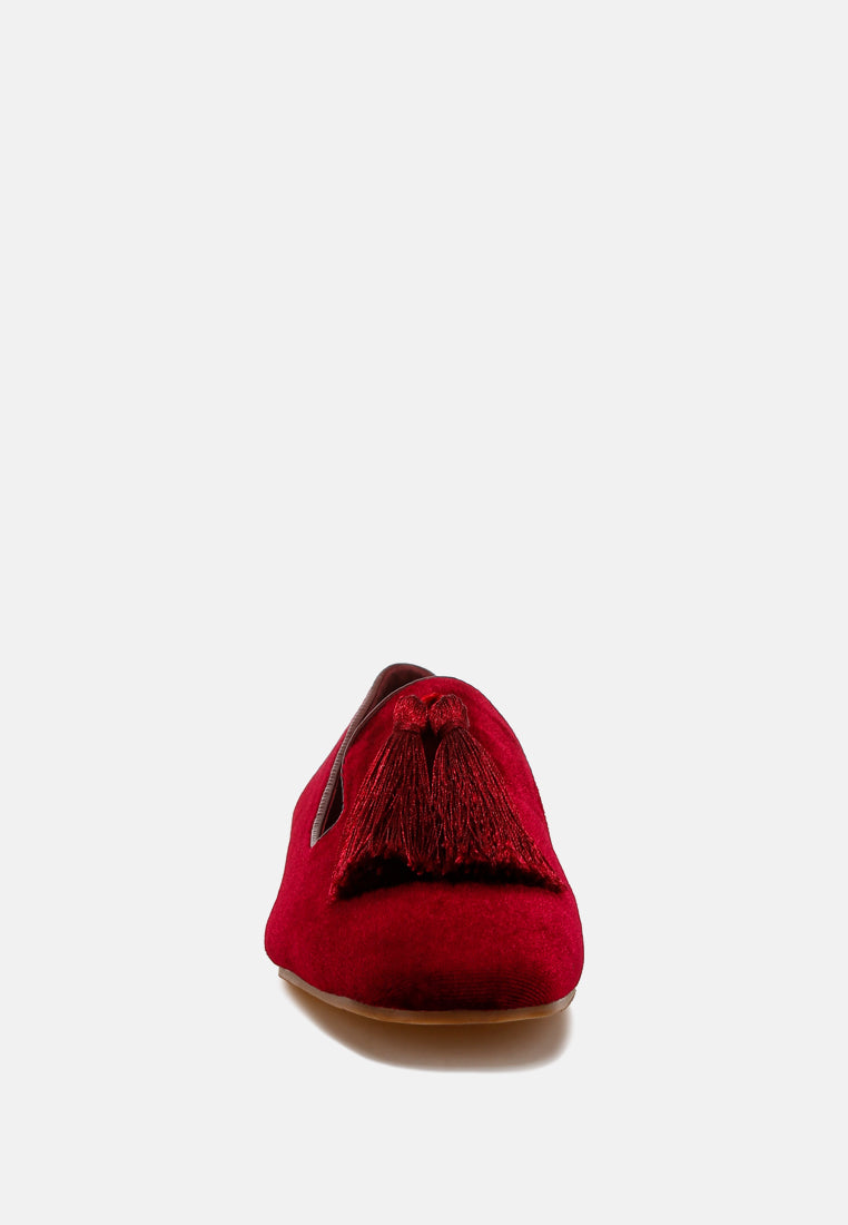iconic tassel detail velvet loafers by ruw#color_burgundy