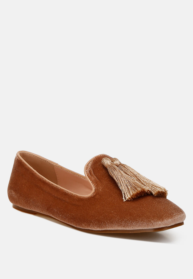 iconic tassel detail velvet loafers by mode#color_beige