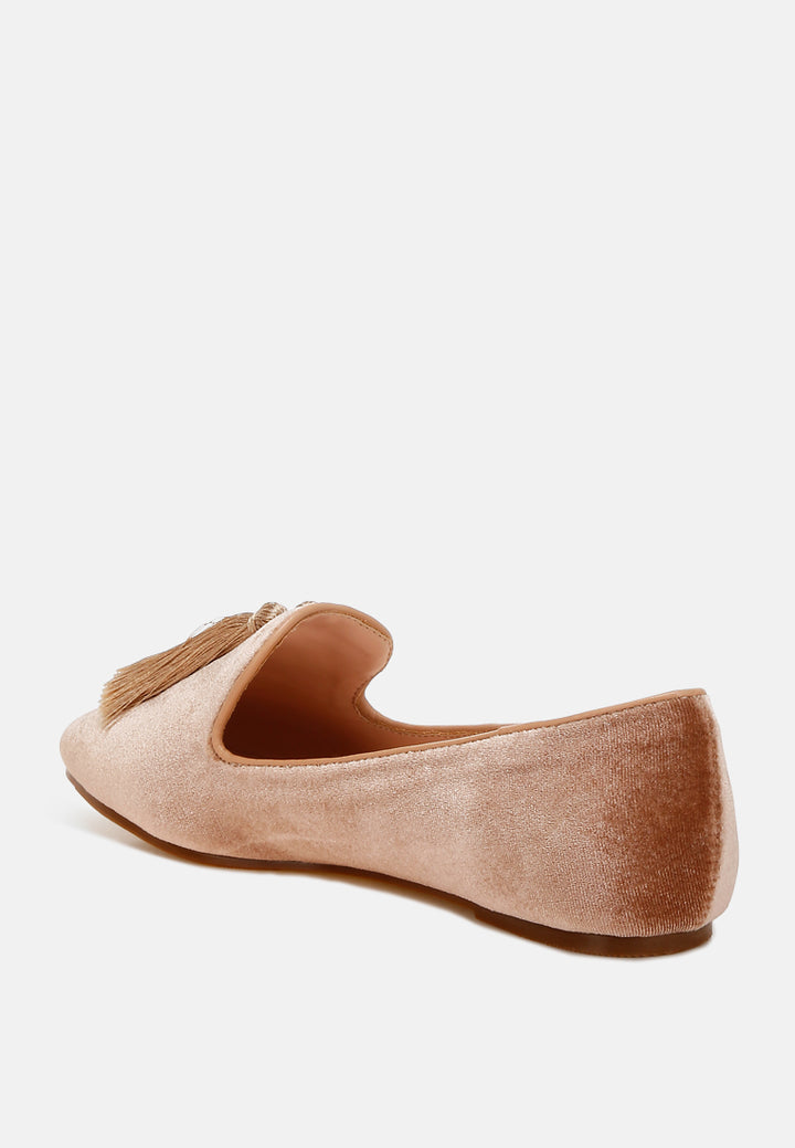 iconic tassel detail velvet loafers by mode#color_beige