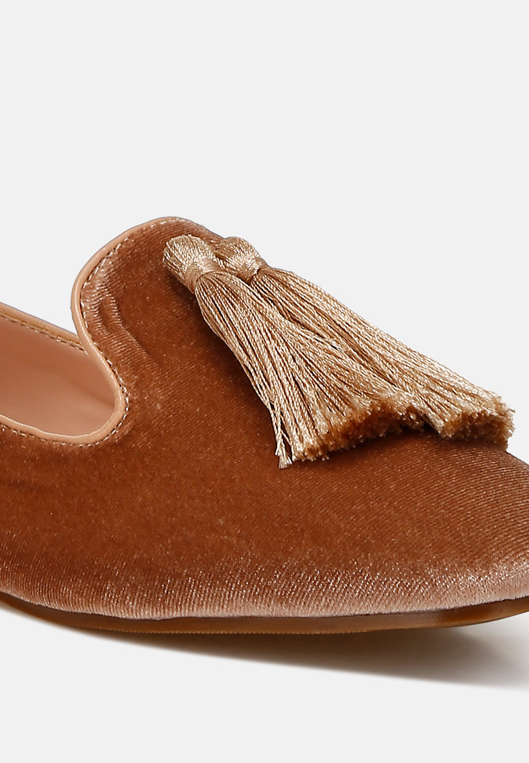iconic tassel detail velvet loafers by mode#color_beige