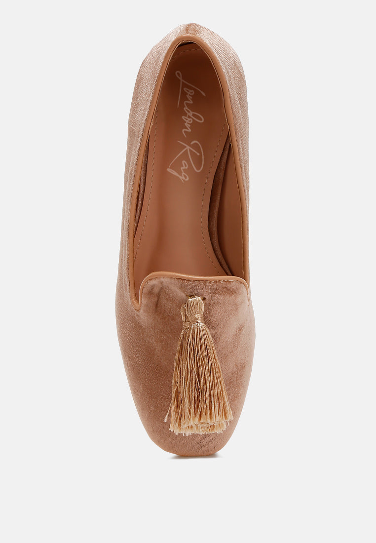 iconic tassel detail velvet loafers by mode#color_beige