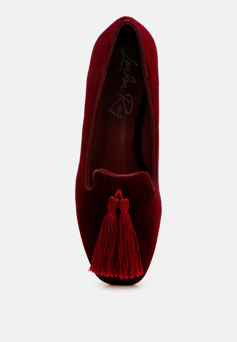 iconic tassel detail velvet loafers by mode#color_burgundy