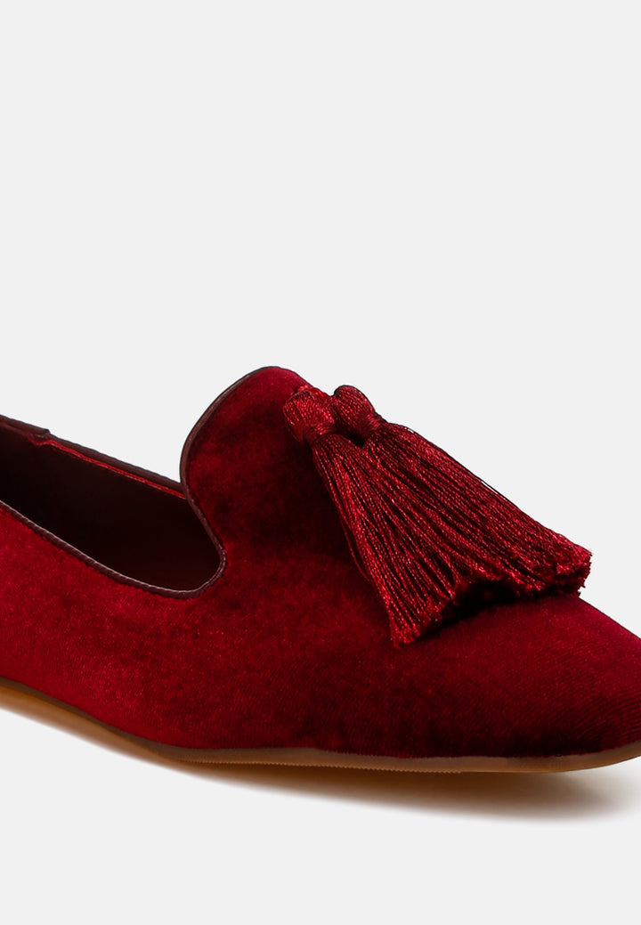 iconic tassel detail velvet loafers by mode#color_burgundy