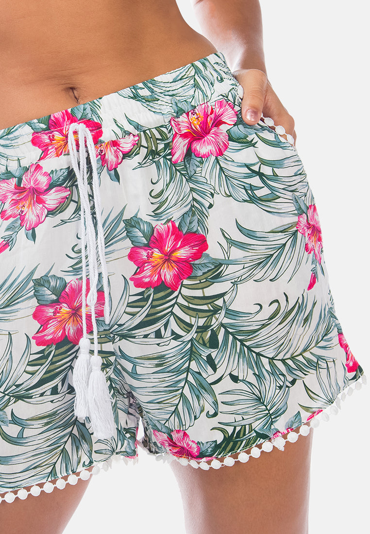 tropical printed pom pom shorts by ruw#color_pink
