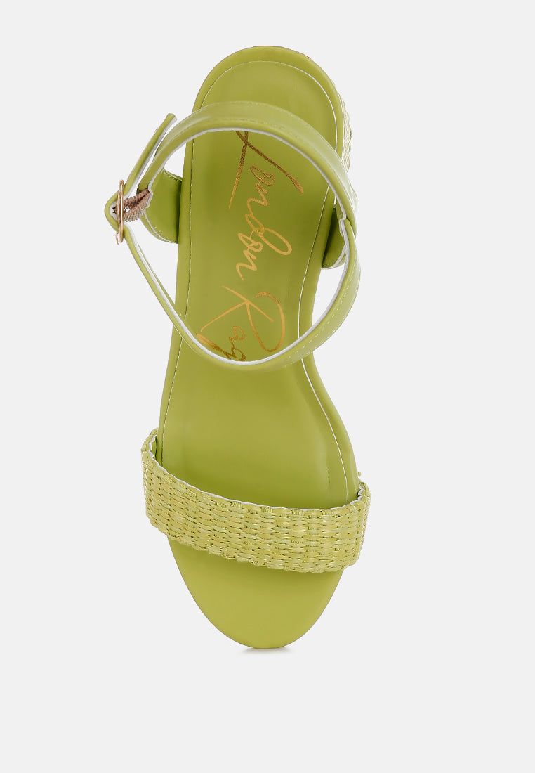 raffia pin buckle block heels by mode#color_green
