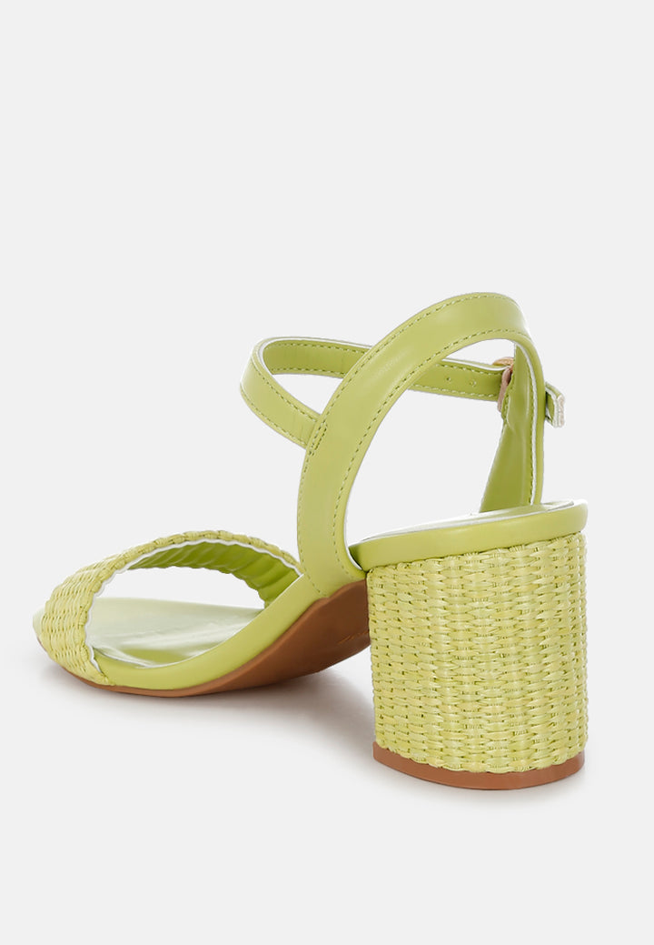 raffia pin buckle block heels by mode#color_green