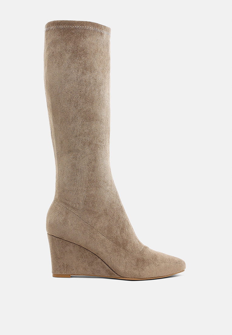 microfiber wedge heel boots by mode#color_taupe
