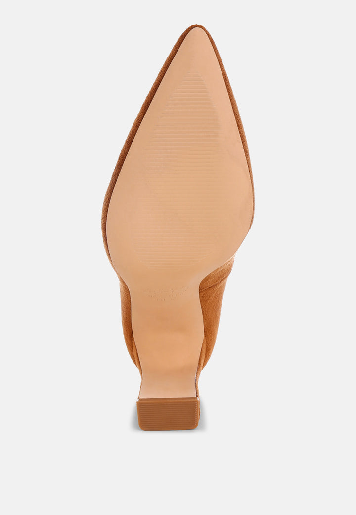 uboa slim block heel pumps#color_tan