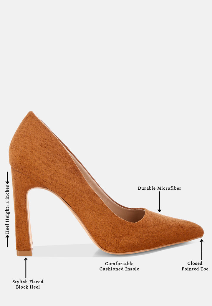 uboa slim block heel pumps#color_tan