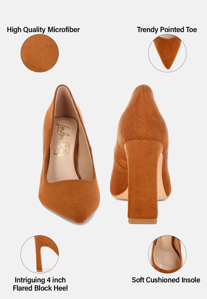 uboa slim block heel pumps#color_tan