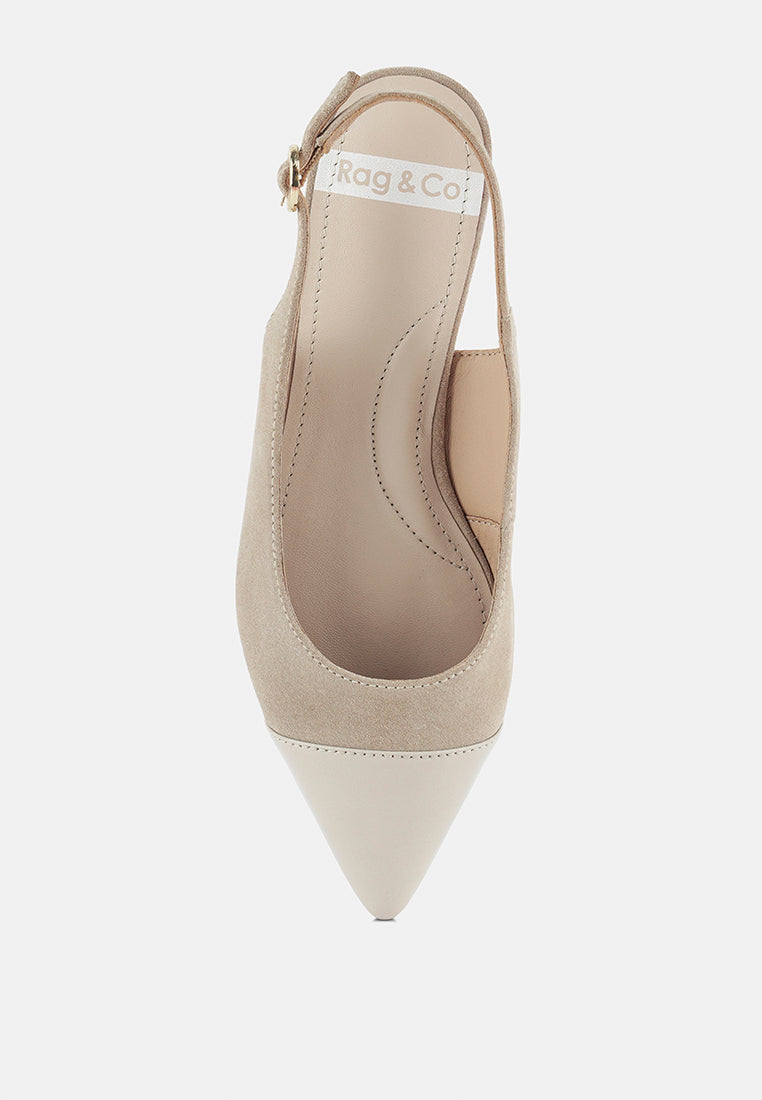 Zapatos planos destalonados de cuero genuino y gamuza real de uwaha#color_beige