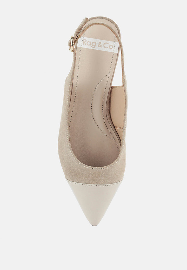 Zapatos planos destalonados de cuero genuino y gamuza real de uwaha#color_beige
