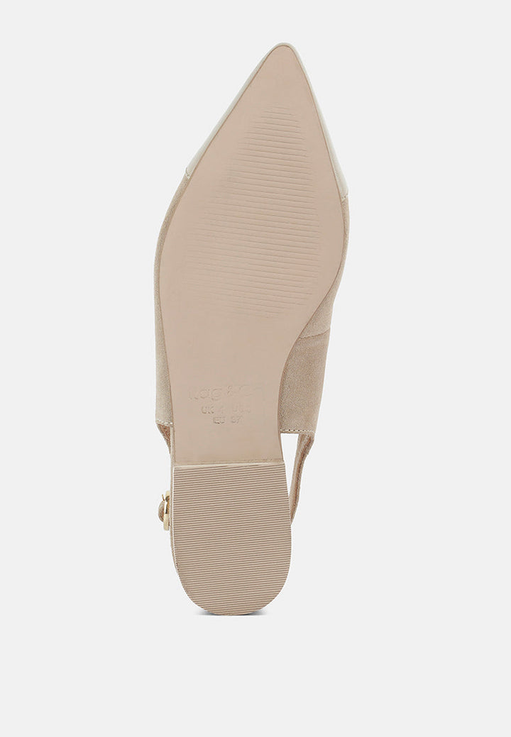 Zapatos planos destalonados de cuero genuino y gamuza real de uwaha#color_beige