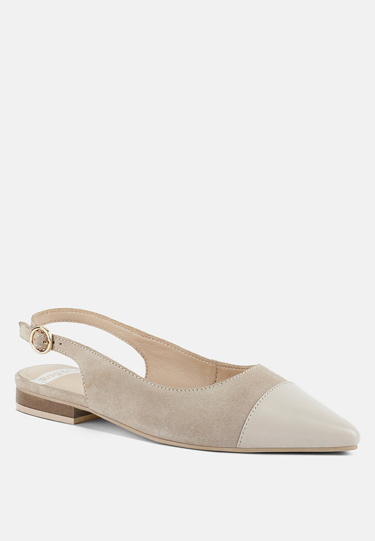 Zapatos planos destalonados de cuero genuino y gamuza real de uwaha#color_beige