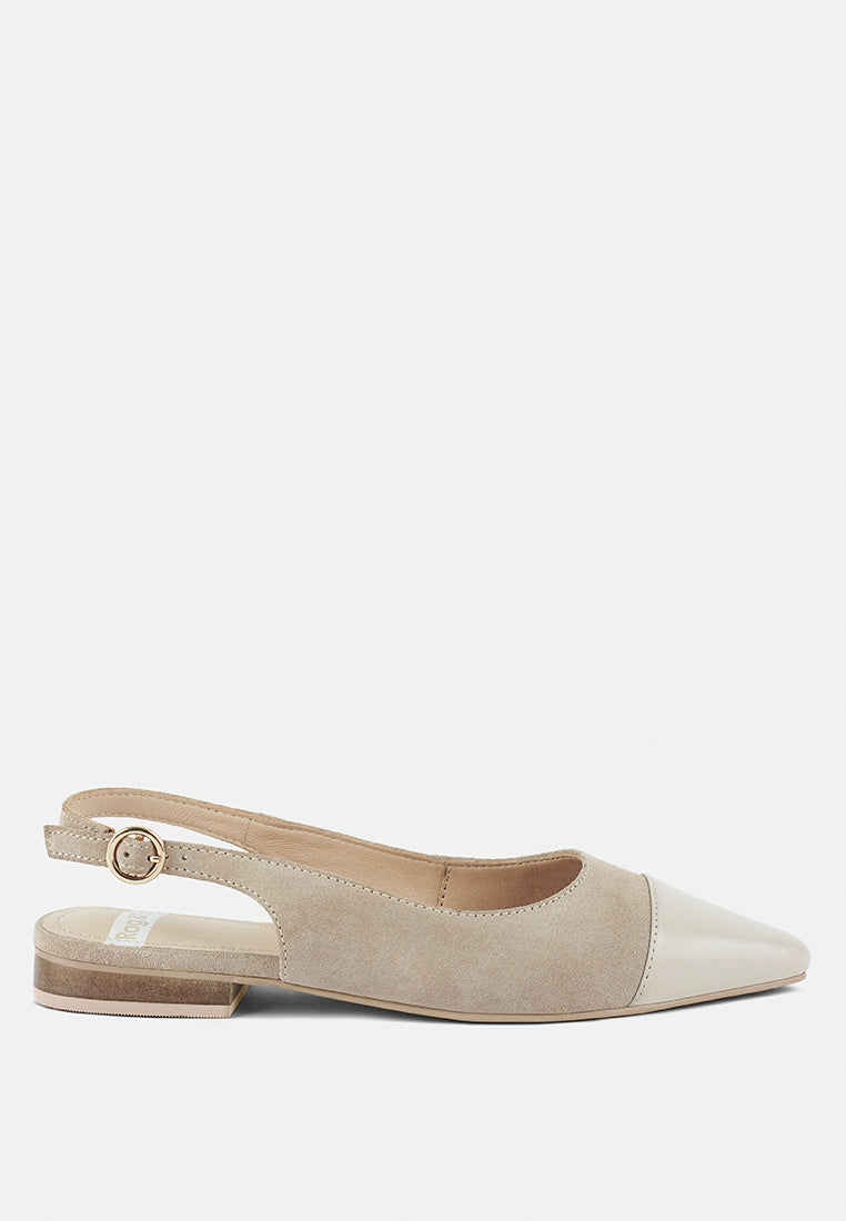 Zapatos planos destalonados de cuero genuino y gamuza real de uwaha#color_beige