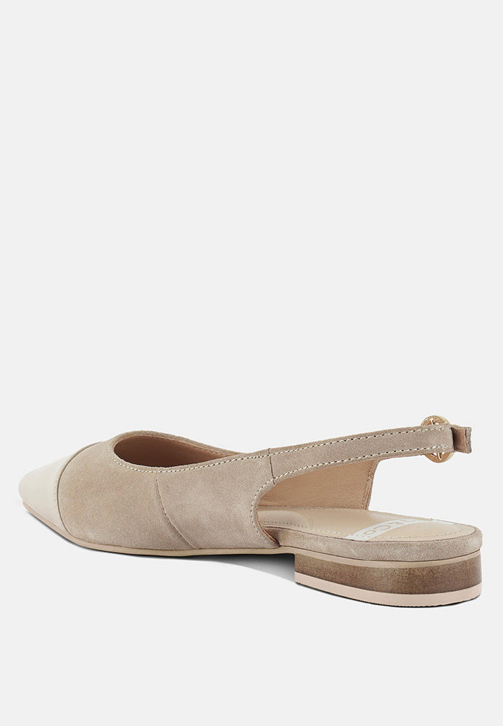 Zapatos planos destalonados de cuero genuino y gamuza real de uwaha#color_beige