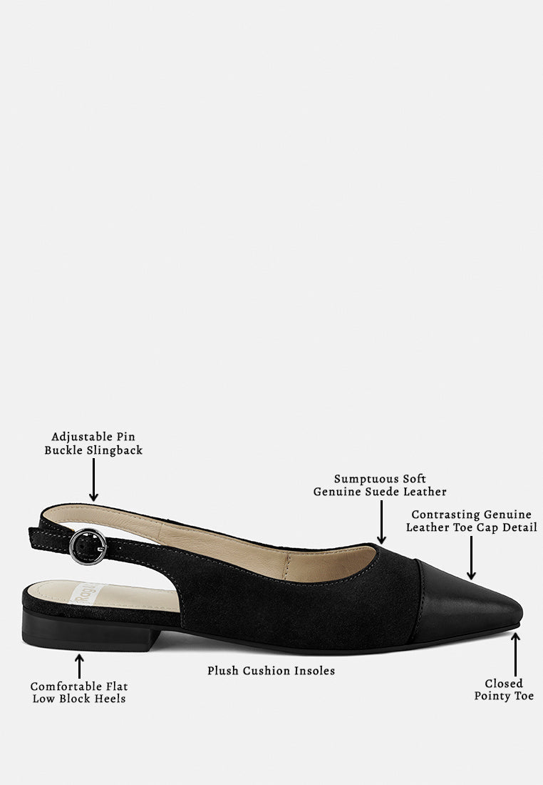 Zapatos planos destalonados de cuero genuino y ante real uwaha#color_black