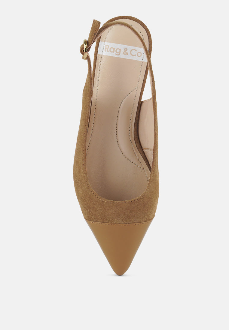 Zapatos planos destalonados de cuero genuino y gamuza real de uwaha#color_tan
